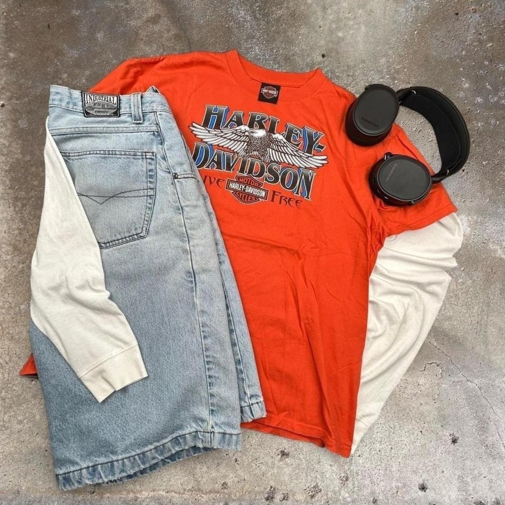 orange eagle harley davidson skater and biker tee y2k grunge‎ style size XL
